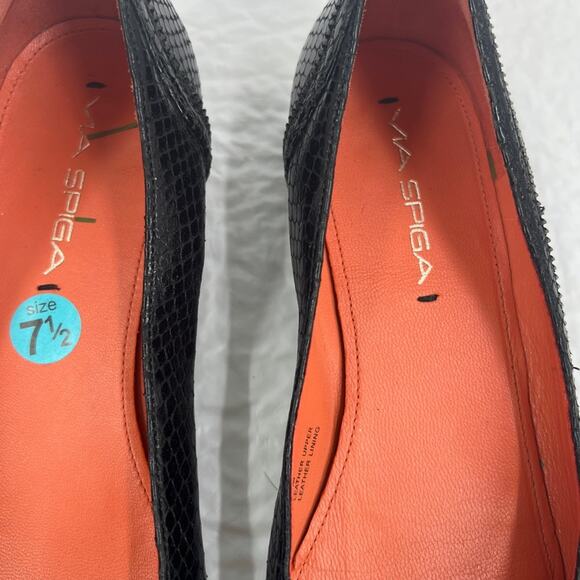 VIA SPIGA Black Leather & Patent Leather Pointy Flats with Zipper Accent - Picture 4 of 7